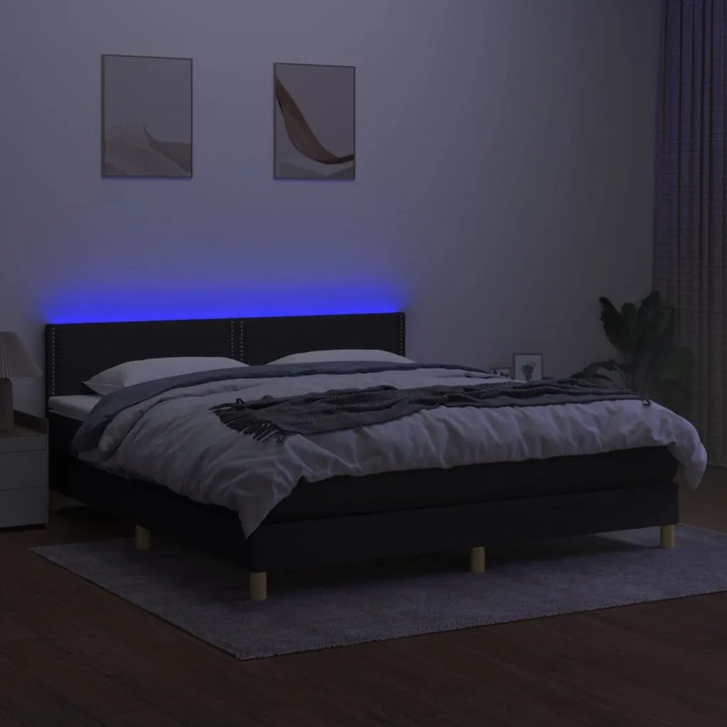 Letto a molle con materasso e led nero 180x200cm in tessuto