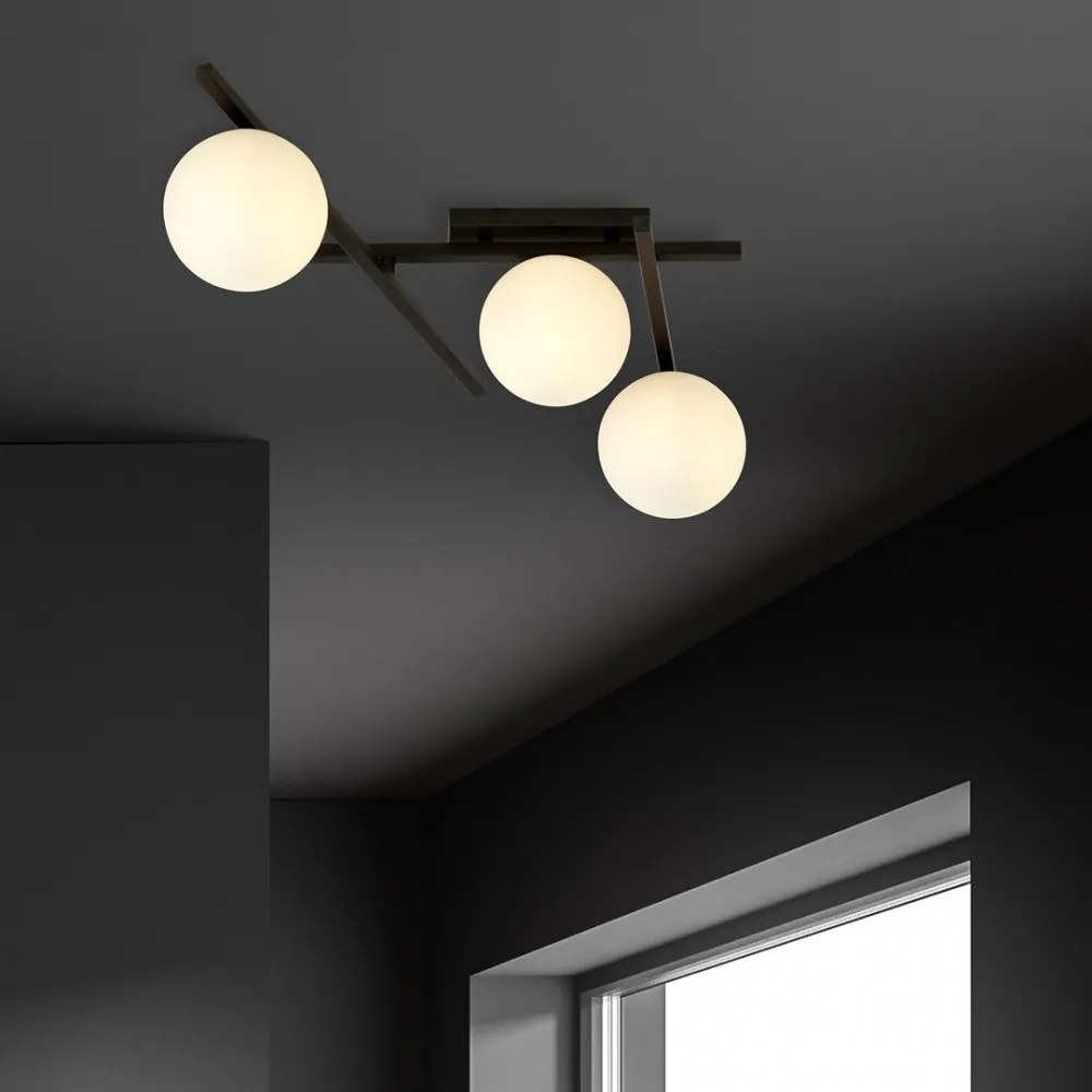 Lampadario da Soffitto in Acciaio e Vetro SMART 3 Nero 3xE14 Colore delle Sfere Bianco
