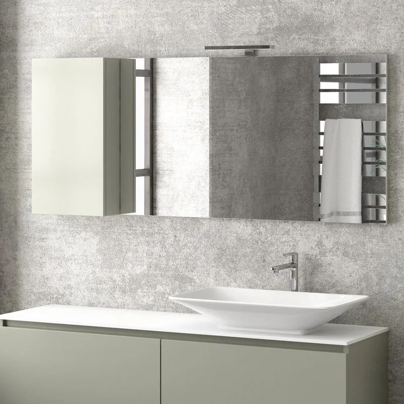 Kamalu - specchio bagno 155cm pensile contenitore a sinistra | sp-155s