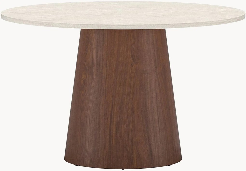 Tavolo rotondo effetto travertino e legno Lanzo, Ø 120 cm