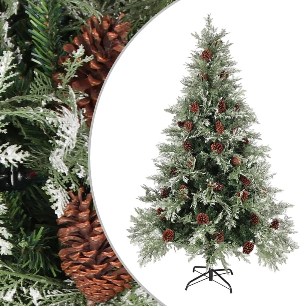 Albero di Natale con Pigne Verde e Bianco in PVC e PE Artificiale, 120 cm / Con Pigne