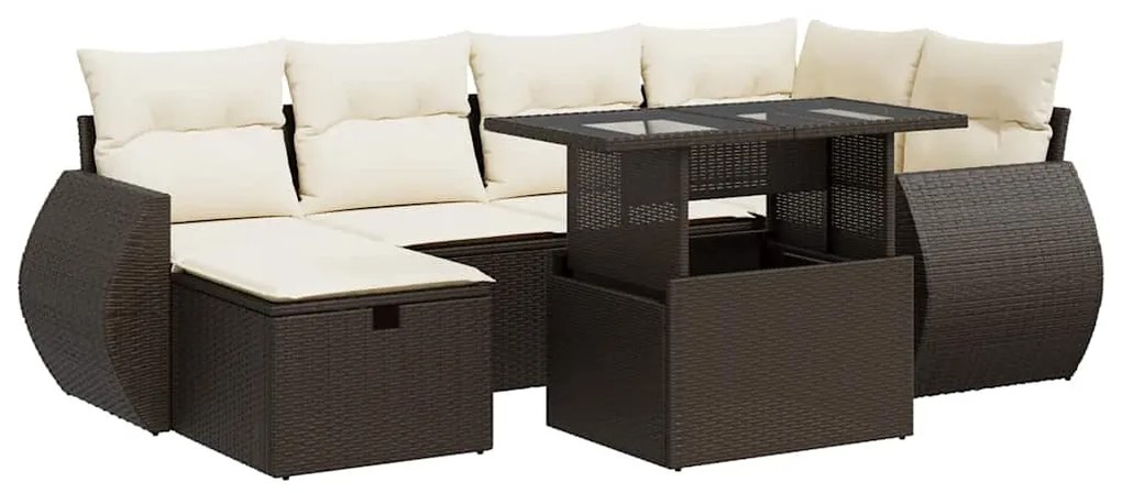Set divani da giardino 7 pz con cuscini marrone in polyrattan