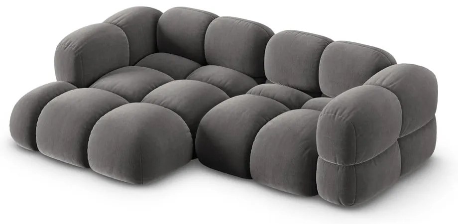 Divano angolare grigio (con penisola a sinistra/con chaise lounge) con rivestimento in velluto Loretto – Cosmopolitan Design