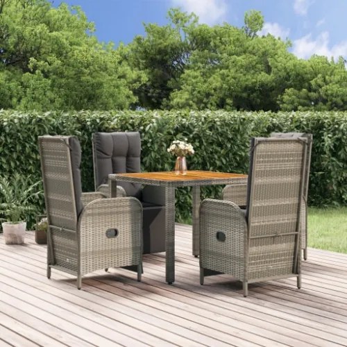 Set da Pranzo da Giardino 5 pz con Cuscini in Polyrattan Grigio