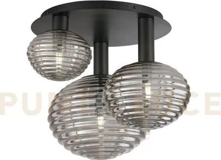 Plafoniera ripple nera 3 luci attacco e27 53,5x39x48cm in vetro sof...
