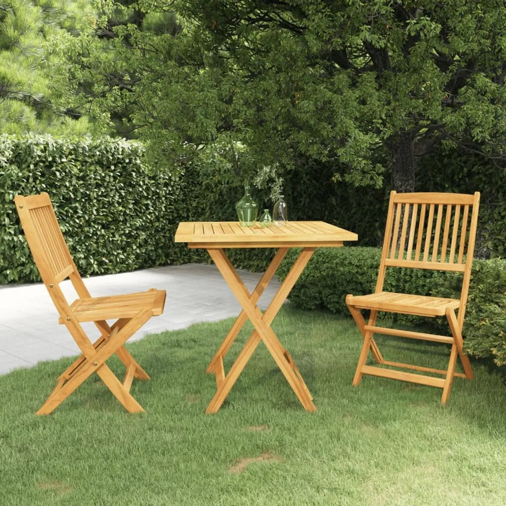 Set Da Pranzo Da Giardino 3 Pz Pieghevole İn Massello Di Acacia /