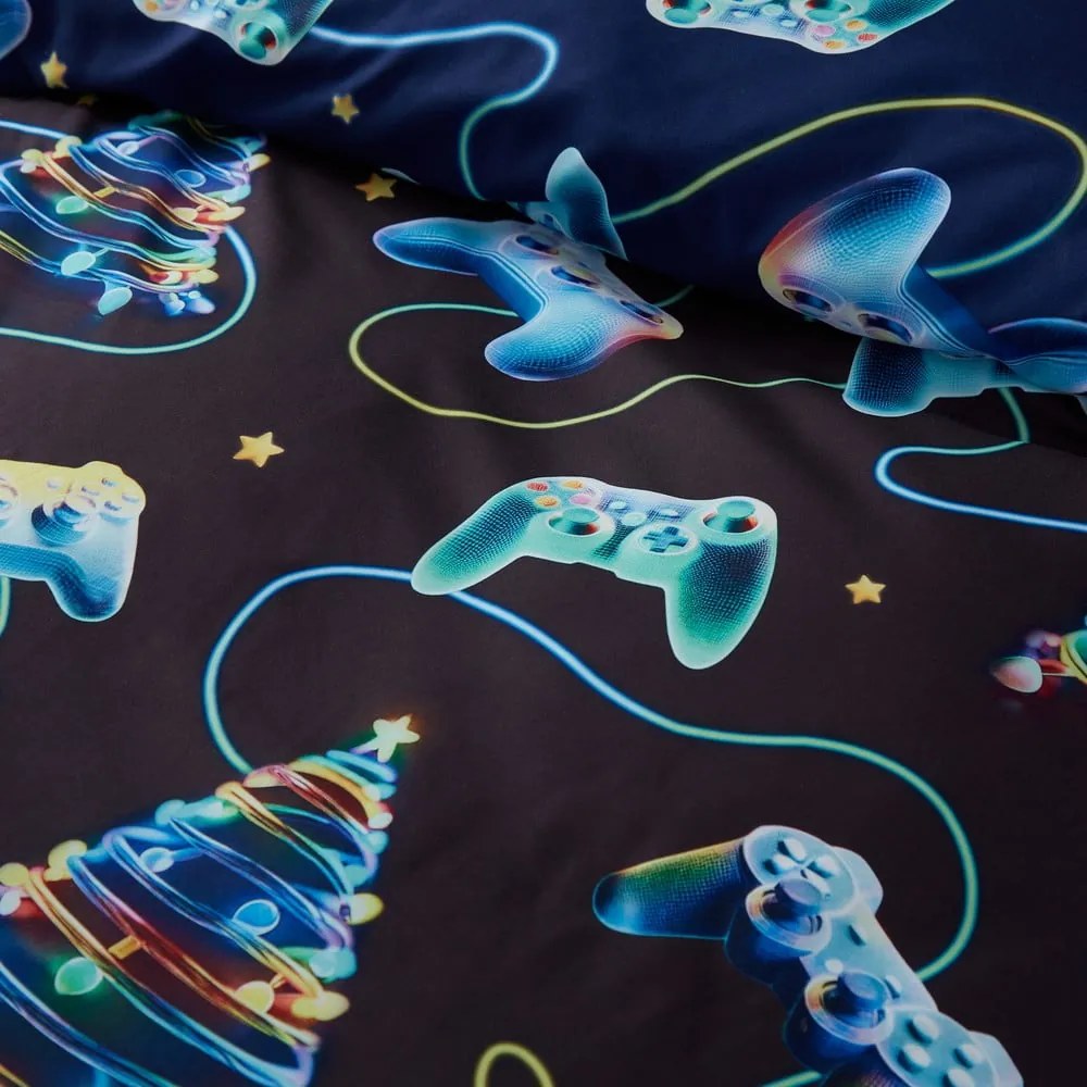 Set copripiumino e federa nero e blu per letto matrimoniale 200x200 cm Christmas Gamer – Catherine Lansfield