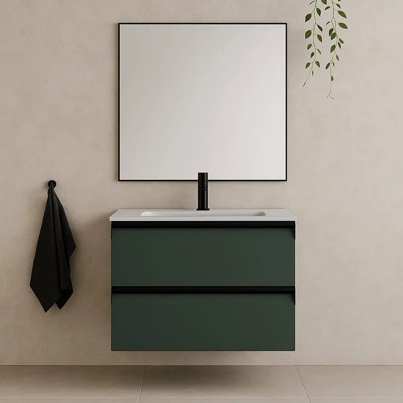 Mobile da bagno sospeso sotto lavabo L 59.5 x H 40 x P 45.5 cm verde laccato opaco, 2 cassetti Fusion