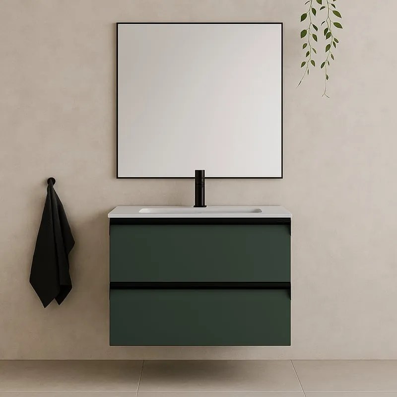 Mobile da bagno sotto lavabo Fusion verde laccato opaco L 59.5 x H 40 x P 45.5 cm 2 cassetti, lavabo non incluso