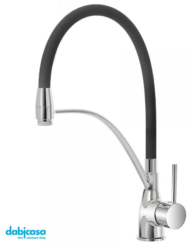 Miscelatore Lavello "Kitchen" Doppia Funzione con Tubo Siliconico Nero Opaco Orientabile Finitura Cromo Lucido