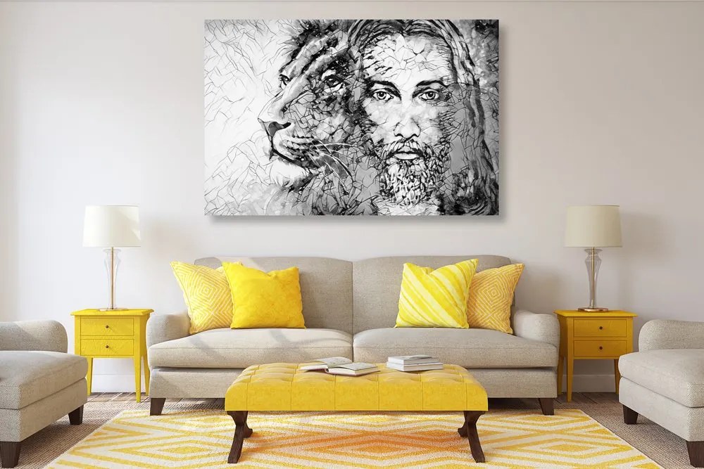 Quadro su tela – Onnipotente con leone in bianco e nero