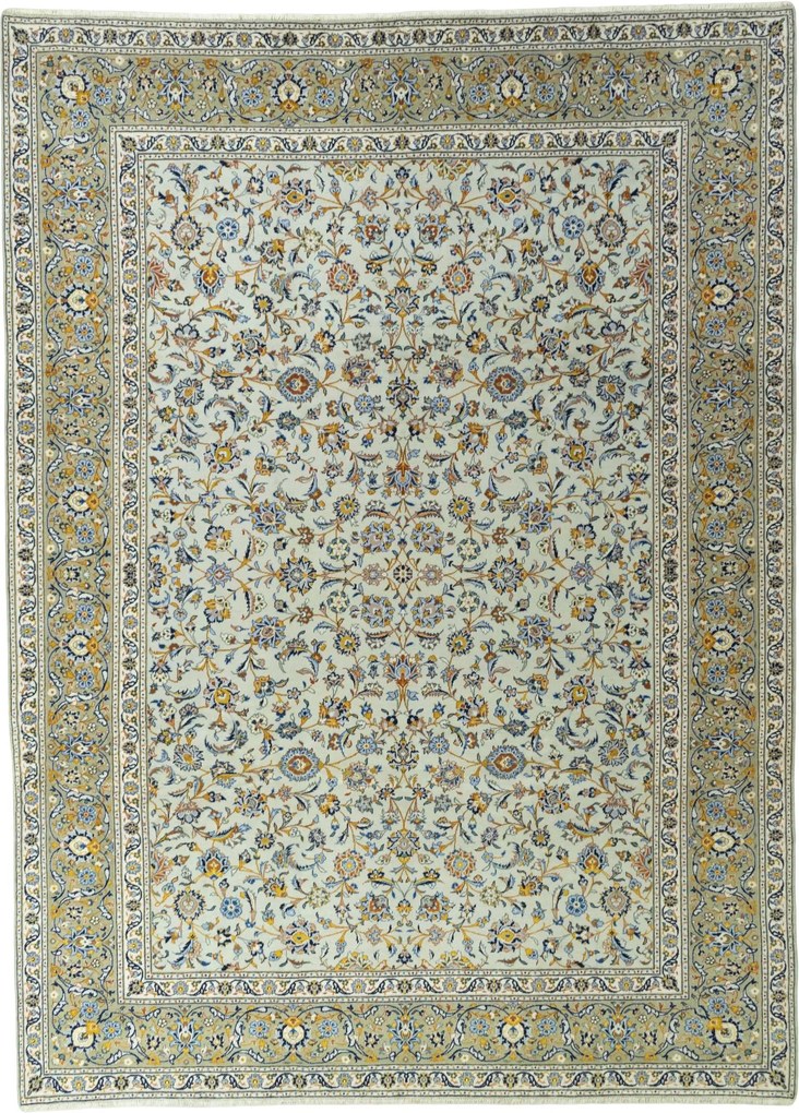Kashan Tappeto 400 x 290 Verde (Iran) Annodato A Mano