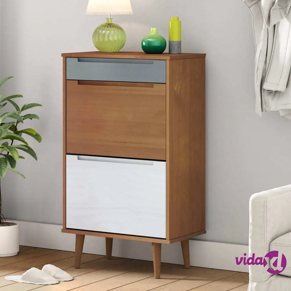vidaXL Scarpiera MOLDE Marrone 59,5x35x103cm in Legno Massello di Pino
