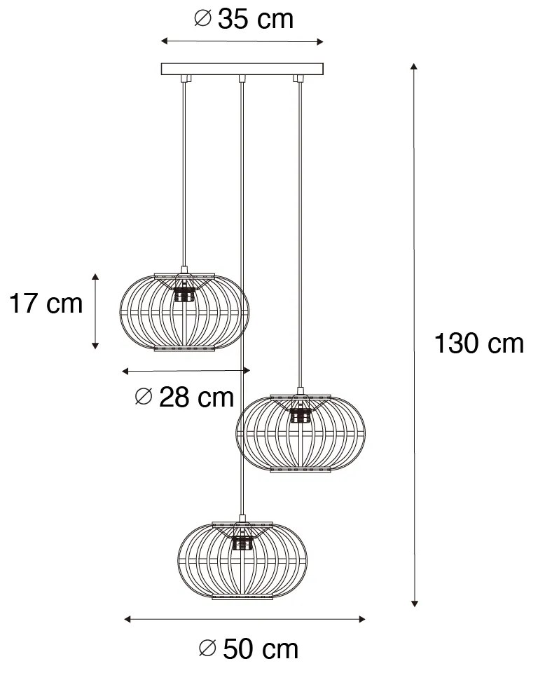 Lampada a sospensione orientale in bambù 3 luci rotonda - Amira