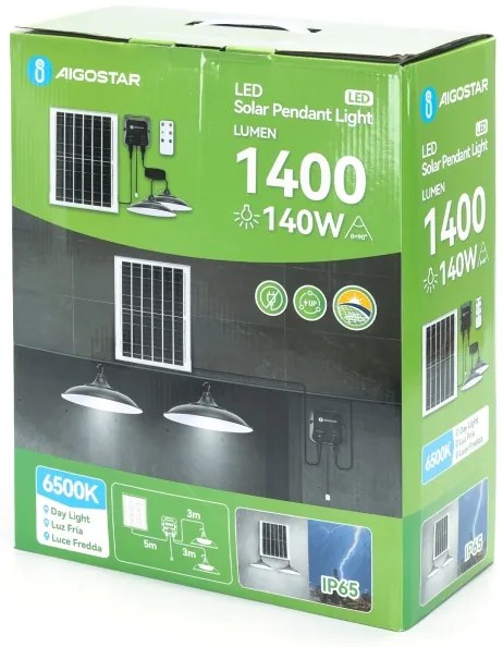 Aigostar - Lampadario solare LED 2x LED/70W/12V 12000 mAh 6500K Ø 23,5 cm