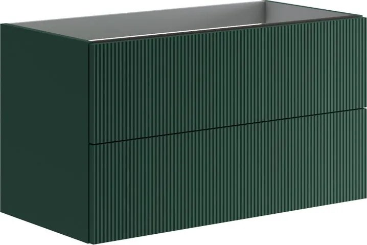 Cassettiera Opera con 2 cassetti, cannettato laccato opaco verde foresta L89,5 H50 P45,5 cm