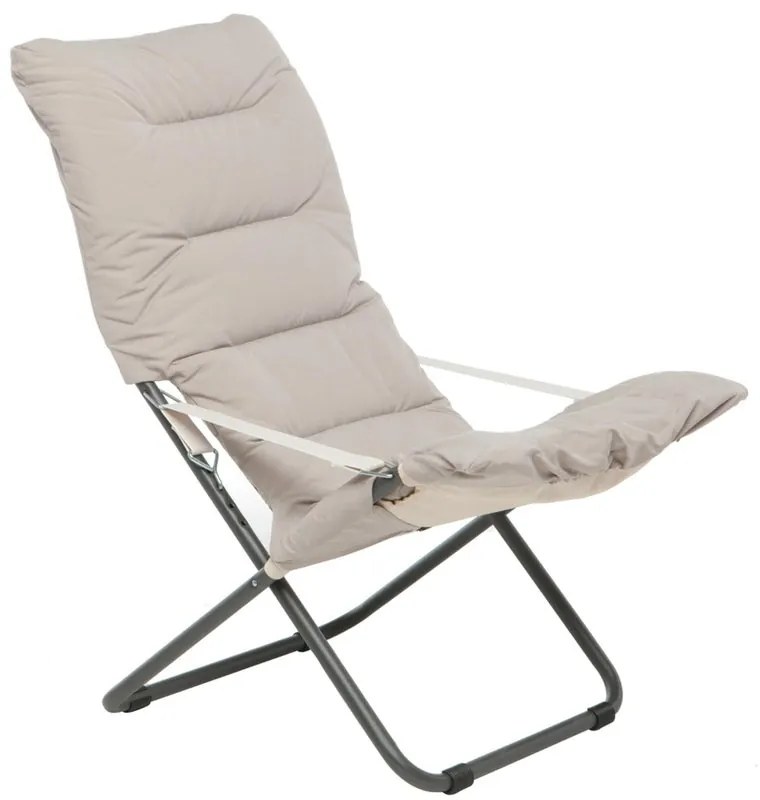 Sedia a sdraio da giardino in acciaio con braccioli pieghevole Comfort Soft FIAM, seduta in tessuto beige e bianco