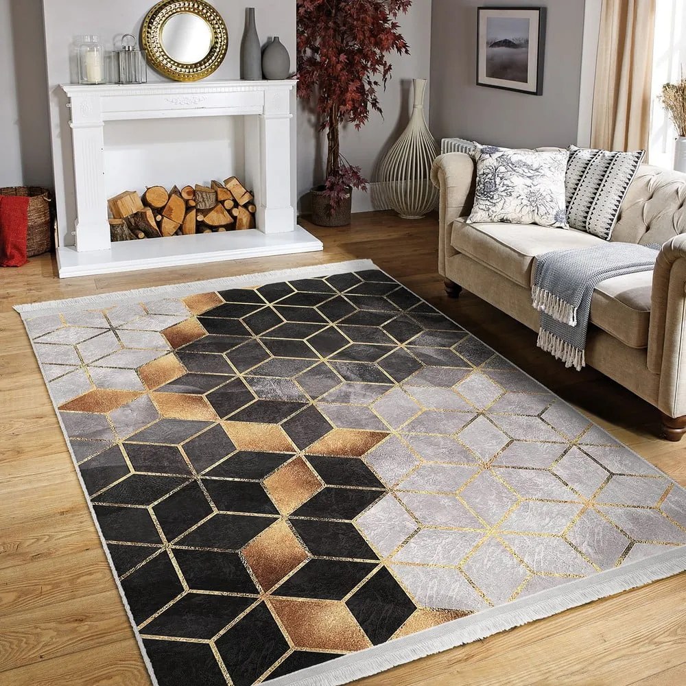 Tappeto in grigio-oro 80x150 cm Optic - Mila Home