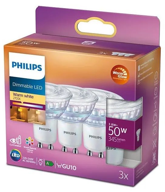 SET 3 lampadine LED dimmerabili Philips Warm Glow GU10/3,8W/230V 2200-2700K
