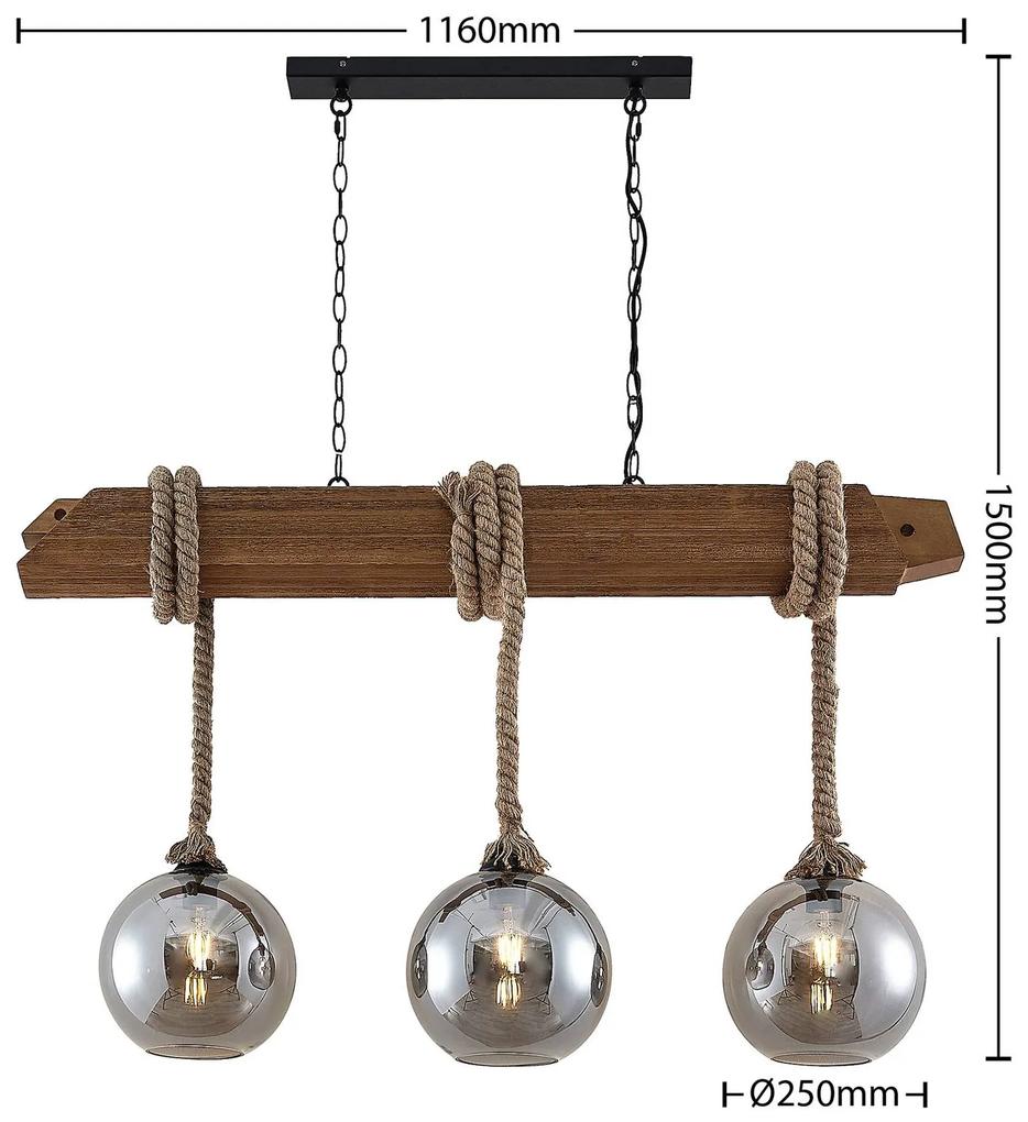 Lucande Mevan lampada a sospensione, legno, fumo