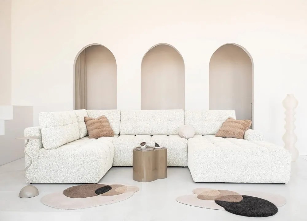 Divano angolare componibile color crema allungabile/con contenitore (con penisola a sinistra) Lulu – Miuform