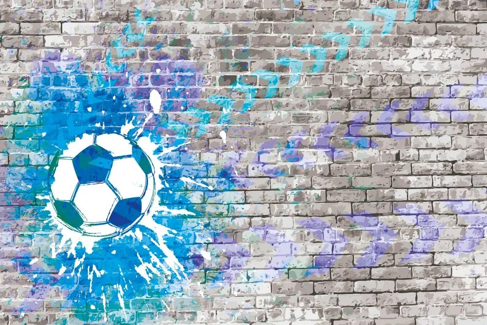 Carta da parati – Palla da Calcio Blu su Muro di Mattoni