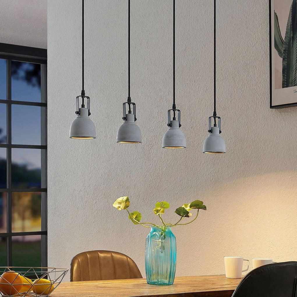 Lampada a sospensione Lindby Amilia, legno/cemento, a 4 luci, 90 cm, GU10