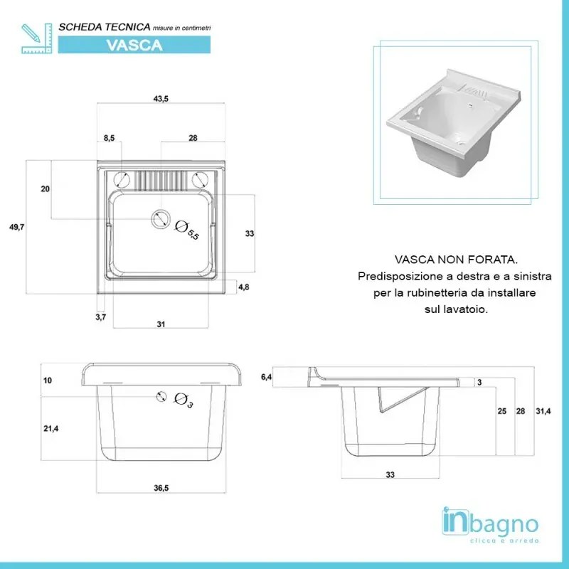 Mobile Lavatoio in Kit bianco 45x50 cm completo di asse lavapanni