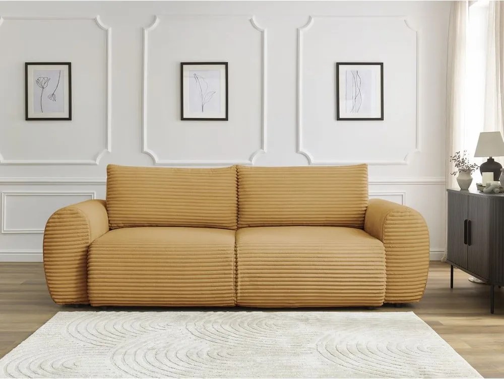 Divano color senape allungabile con rivestimento in velluto a coste 257 cm Lucien – Bobochic Paris