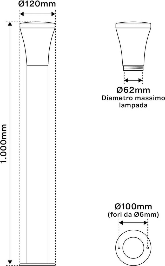 Paletto da Giardino 100cm Acciaio Inox IK06 IP54 E27 Serie DELTA