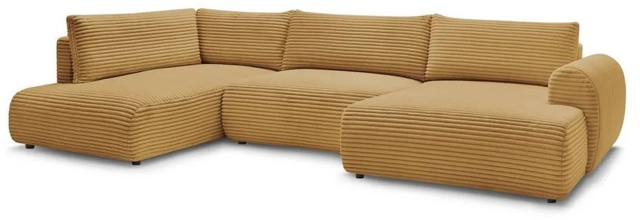 Divano angolare color senape allungabile (con penisola a destra/a forma di "U") con rivestimento in velluto a coste Lucien – Bobochic Paris