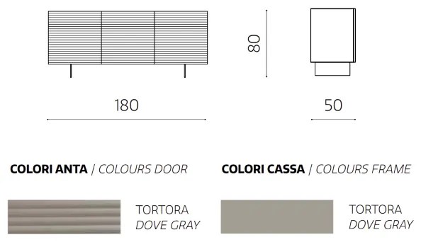 Madia in legno 180 cm 3 ante Tortora - ARISA 2 piedini