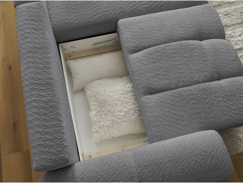 Divano angolare grigio allungabile/con contenitore (con penisola a destra/con chaise lounge) con rivestimento in bouclé Roxelane – Bobochic Paris