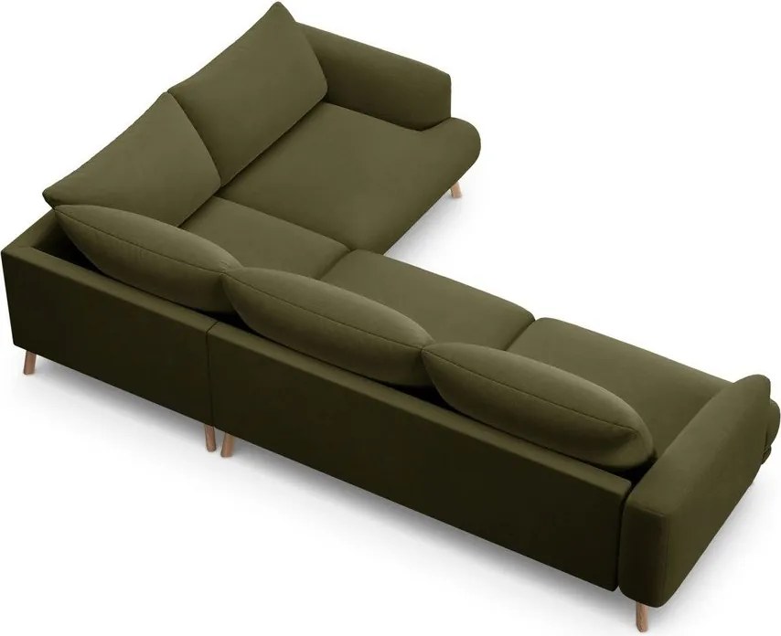 Divano angolare verde (con penisola a destra/a L) con rivestimento in velluto Naomi – Micadoni