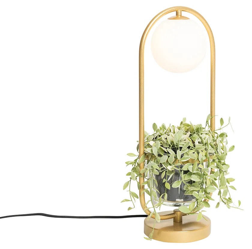 Lampada da tavolo Art Déco dorata con vetro bianco - Isabella