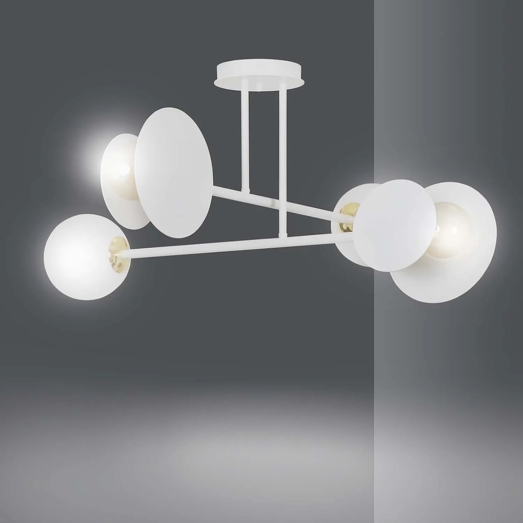Plafoniera Moderna Inari Acciaio Bianco 4 Luci E27 Ip20