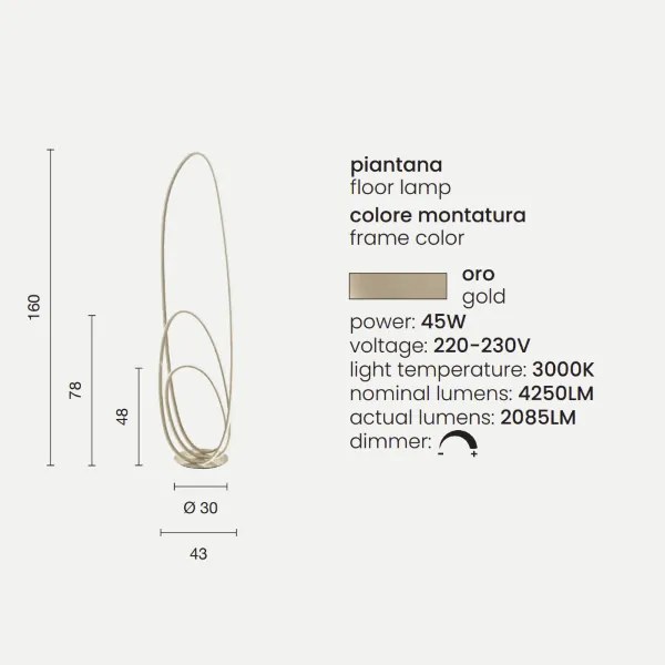 Piantana GOLDEN in metallo verniciato Oro a LED H160 cm