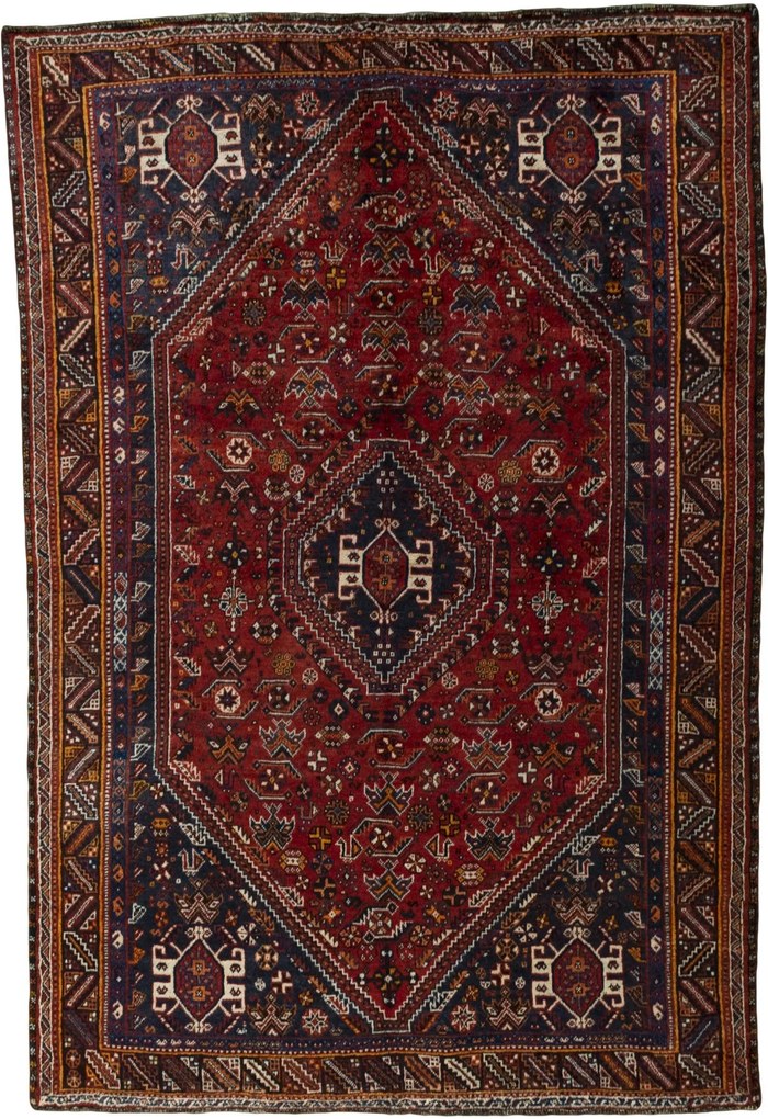 Shiraz Tappeto 250 x 170 Rosso (Iran) Annodato A Mano