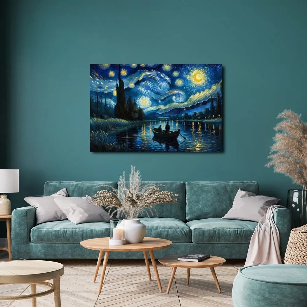 Quadro su tela – Barca sotto il cielo notturno