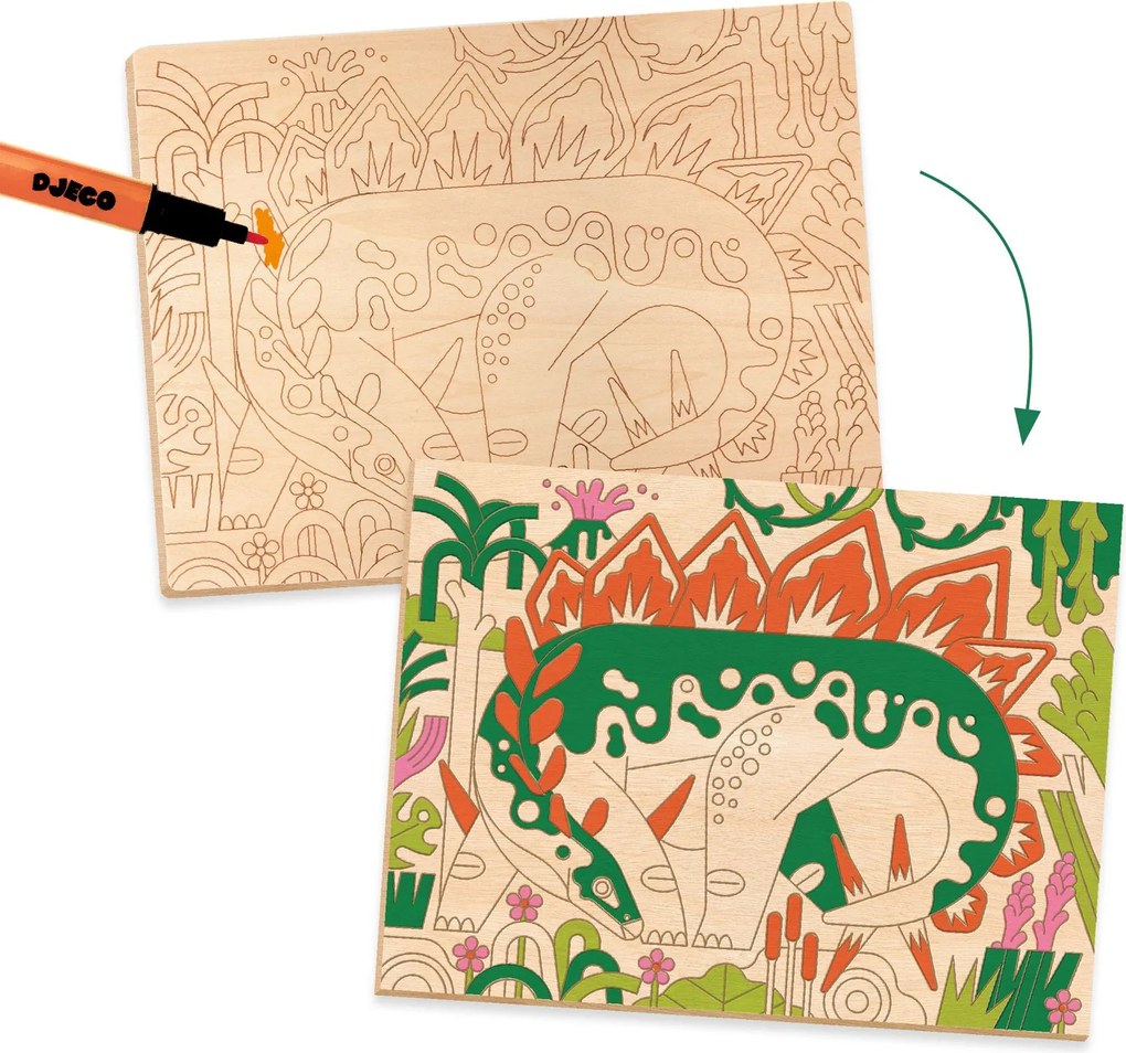 Gioco d'arte - disegno su legno - Dinosauri