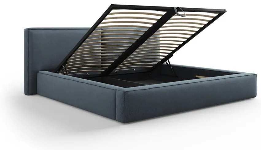 Letto matrimoniale imbottito blu scuro con contenitore e rete inclusi 180x200 cm Arendal - Cosmopolitan Design
