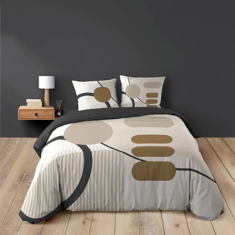 Set copripiumino e federa beige in cotone per letto matrimoniale ed esteso 240x220 cm Santana – douceur d'intérieur