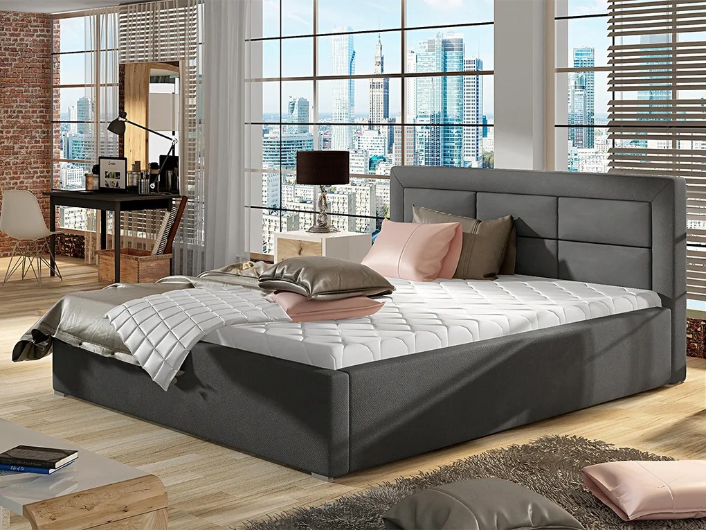 Letto matrimoniale con box contenitore Manila - 160 x 200 cm , Tessuto grigio