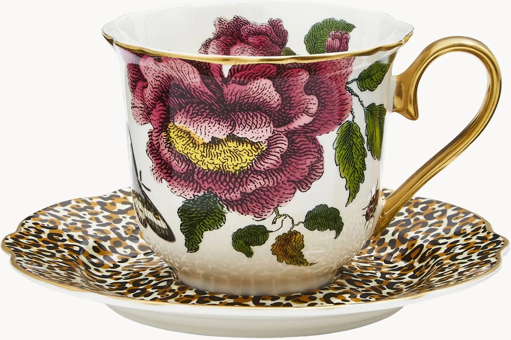 Tazza e piattino in Fine China White Leopard