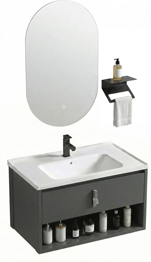 Set di mobili da bagno con lavabo River 60cm Grey