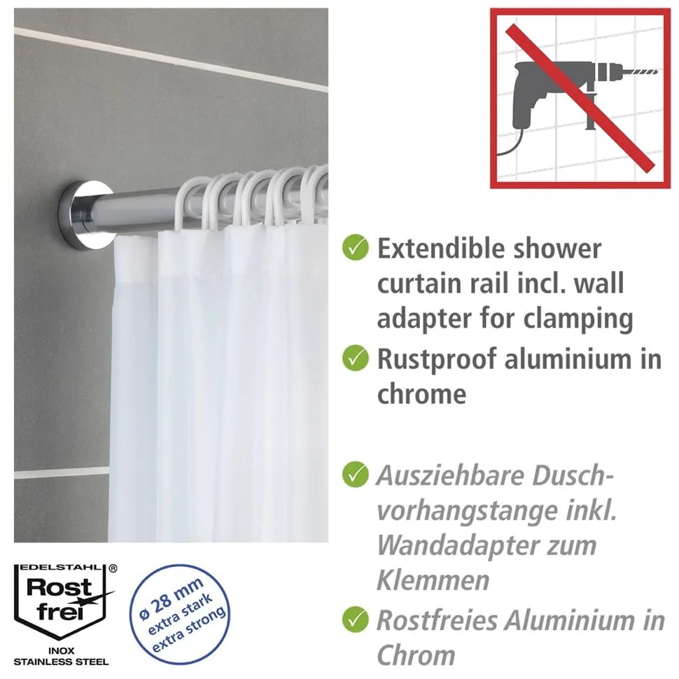 Asta telescopica in argento per bagno, lunghezza 110-185 cm Luz - Wenko