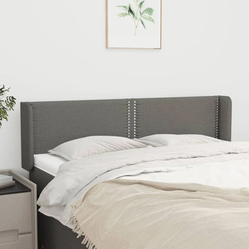 Testiera Ad Orecchio Grigio Scuro 147x16x78/88 Cm İn Tessuto /