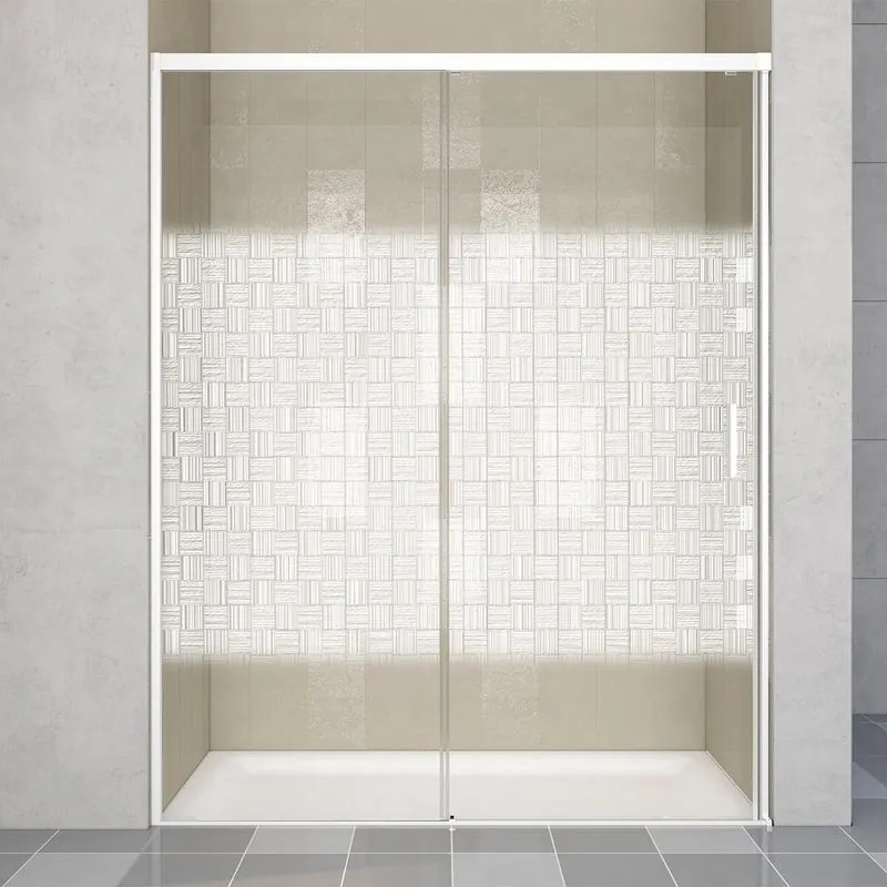 Porta doccia scorrevole Jazz, L 158-159.5 cm x H 200 cm x SP 6 mm, profilo bianco, vetro smerigliato