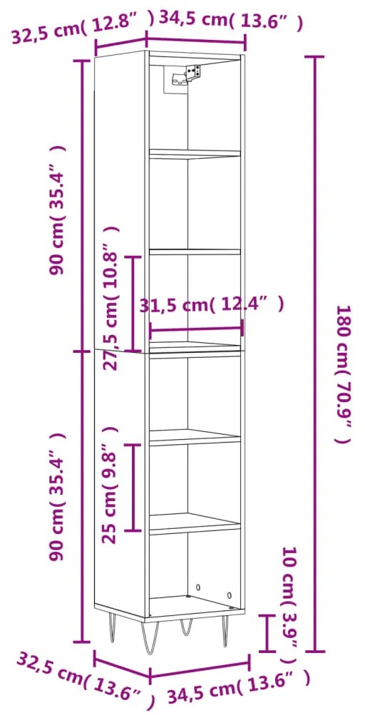 Credenza Grigio Cemento 34,5x32,5x180 cm in Legno Multistrato