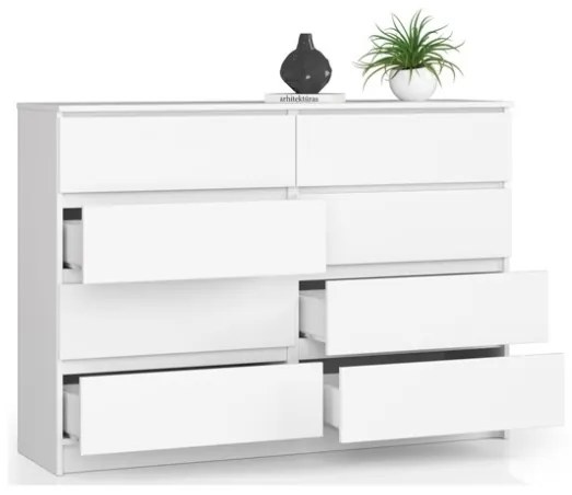 Cassettiera Credenza 140x40x100 Cm 8 Cassetti Artika Bianco Opaco